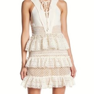 sleeveless v neck cream ruffled lace dress